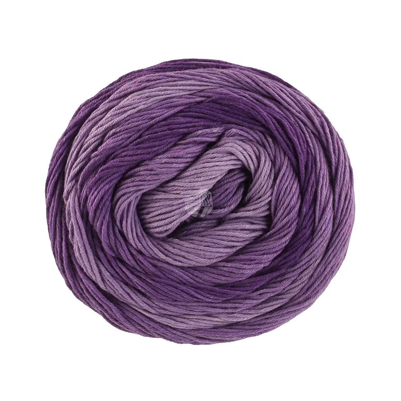 Gomitolo Tono 1043 Lila/Pflaume/Violett von Lana Grossa. 100% feine weiche Bio-Baumwolle in einem dezenten Ton- in-Ton Farbverlauf in fruchtigen Farben