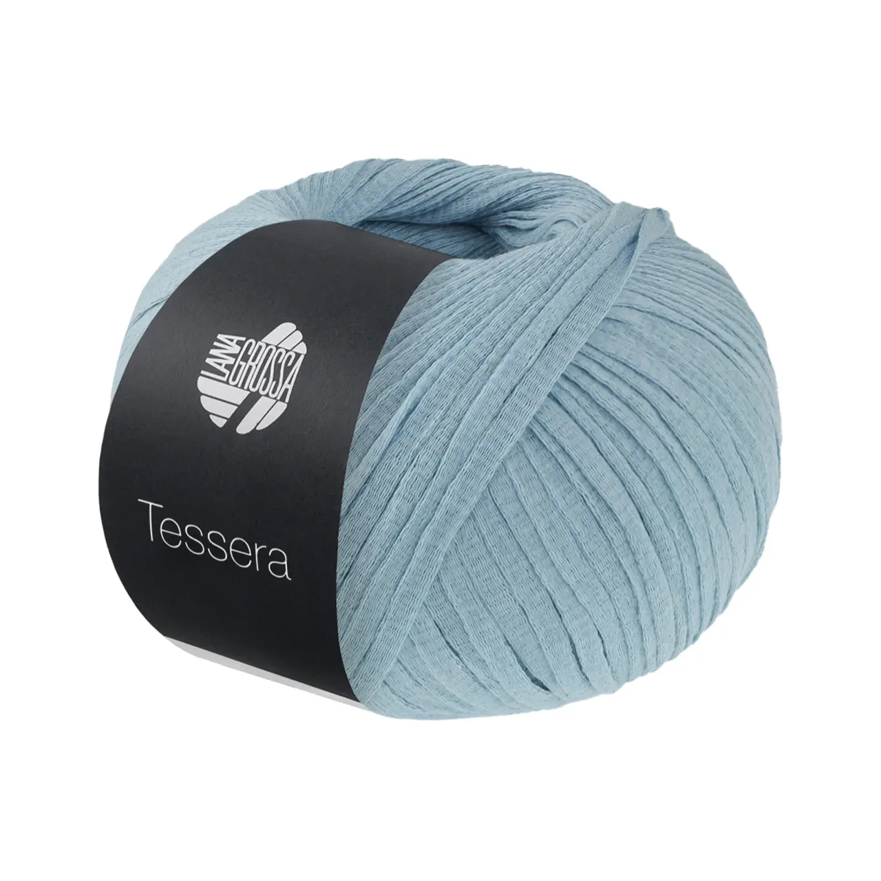 Tessera 13 Himmelblau von Lana Grossa. Hochwertiges schmales Baumwoll-Bändchengarn in matter-papierfeiner Optik