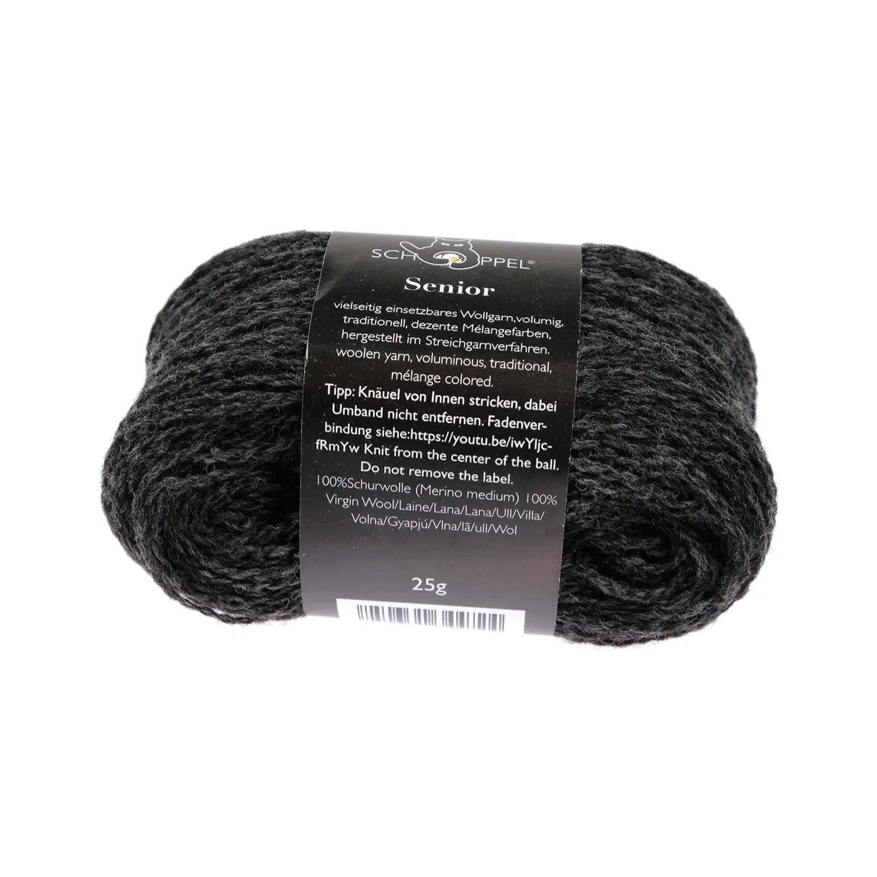 Senior 9755 Grau-Melange-Anthrazit von Schoppel. Senior wird aus feinster Patagonischer Schafwolle im Streichgarnspinnverfahren hergestellt und zeichnet sich durch seine weiche voluminöse Struktur aus. Die charakteristischen Farben werden in der Shadow Technik auf einem grau melierten Basisgarn gefärbt. Es entstehen lebendige fein melierte Farbverläufe mit einer besonderen Tiefenwirkung bei denen jede Partie ein individuelles Erscheinungsbild erhält.