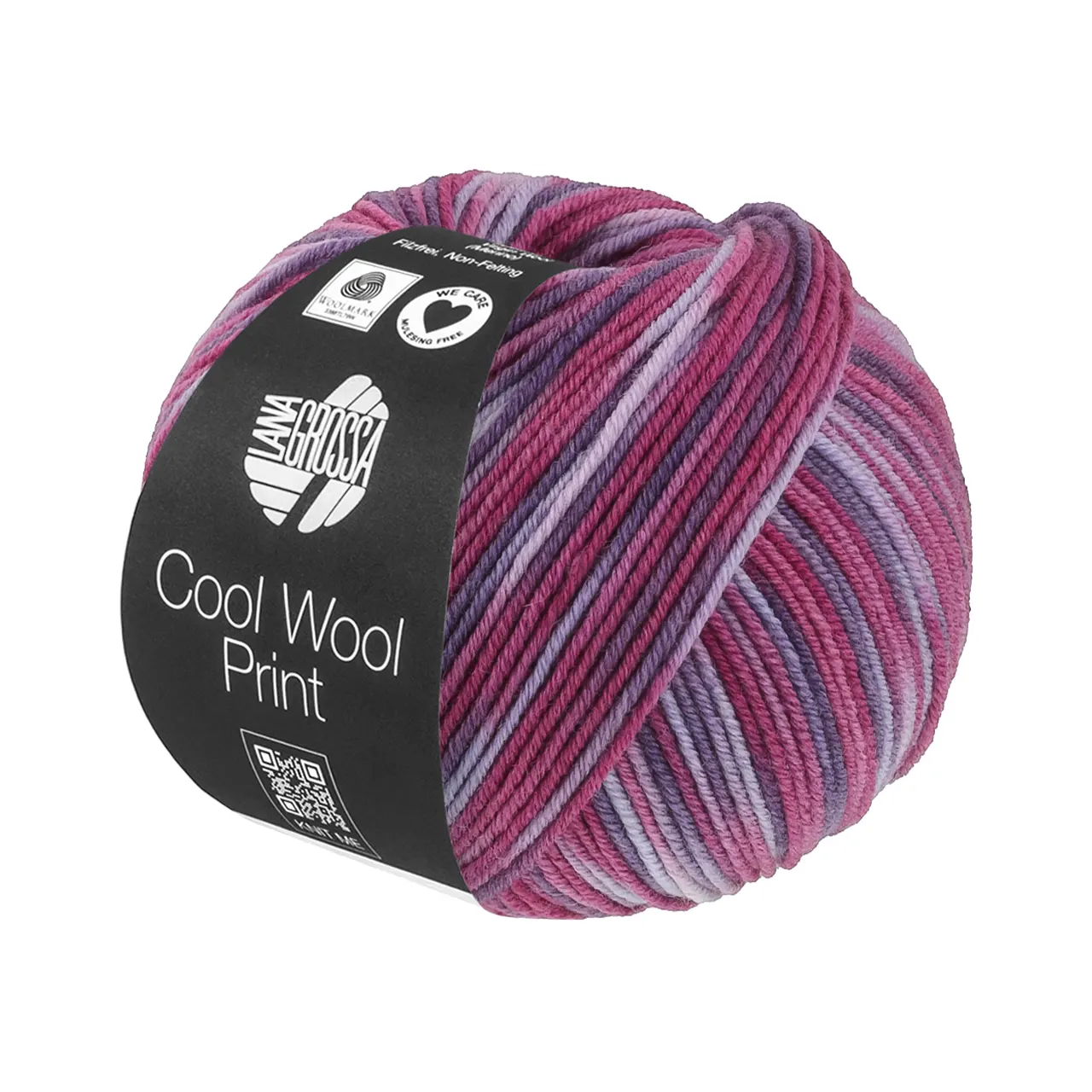 Cool Wool Print 841 Lila/Dunkelfuchsia/Rotviolett von Lana Grossa. Extrafeine Merinowolle waschmaschinenfest und filzfrei