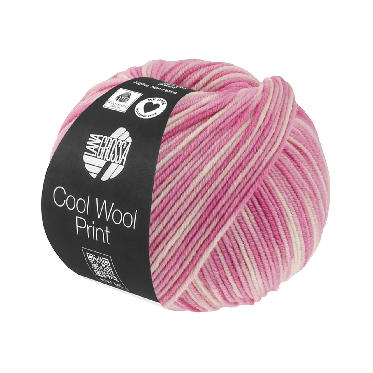 Cool Wool Print 842 Rosa/Fuchsia/Ecru von Lana Grossa. Extrafeine Merinowolle waschmaschinenfest und filzfrei