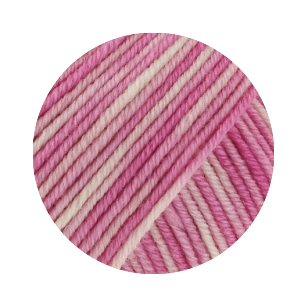 Cool Wool Print 842 Rosa/Fuchsia/Ecru von Lana Grossa. Extrafeine Merinowolle waschmaschinenfest und filzfrei