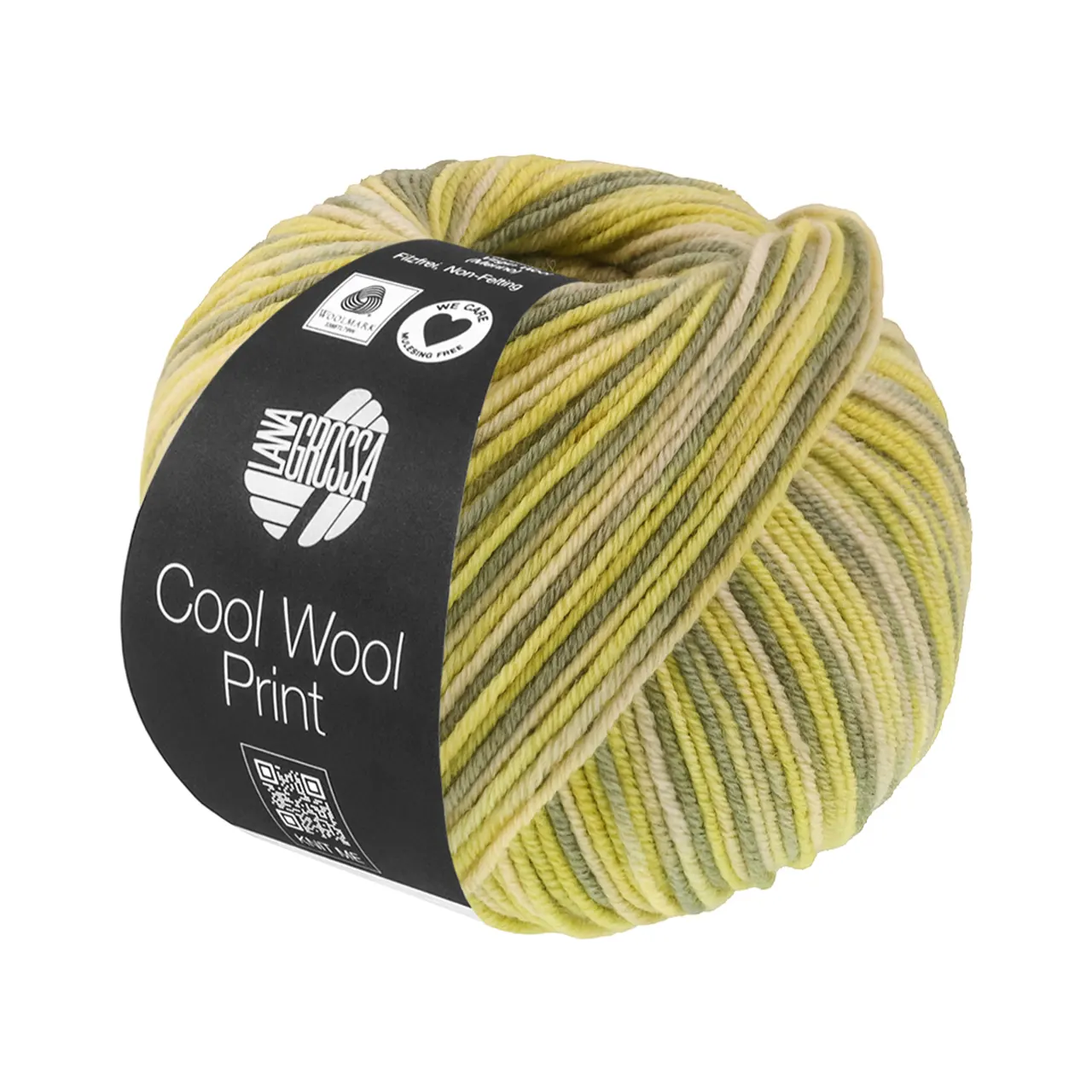 Cool Wool Print 843 Grünbeige/Limette/Grau-/Resedagrün von Lana Grossa. Extrafeine Merinowolle waschmaschinenfest und filzfrei