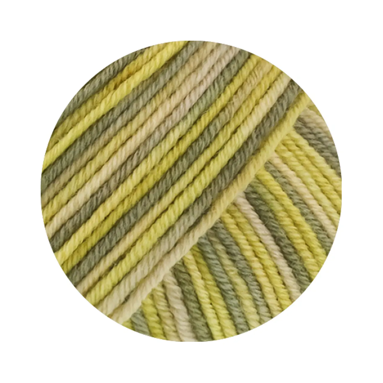 Cool Wool Print 843 Grünbeige/Limette/Grau-/Resedagrün von Lana Grossa. Extrafeine Merinowolle waschmaschinenfest und filzfrei