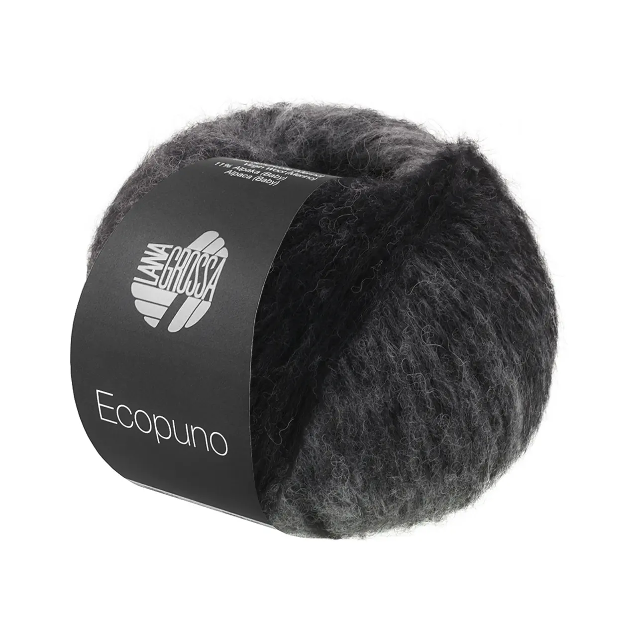 Ecopuno Sfumato 704 Schwarz/Grau von Lana Grossa. Flauschige Netzgarnstruktur aus Baumwolle voluminös gefüllt mit Merino/Baby Alpaka