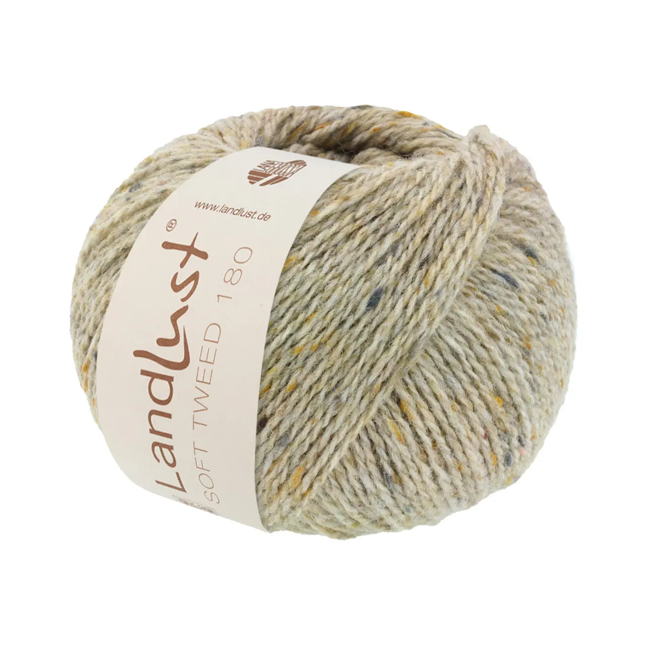 Landlust Soft Tweed 180 102 Beige Meliert von Lana Grossa. Klassisch verzwirntes Tweedgarn aus Schurwolle mit mehrfarbigen Noppen