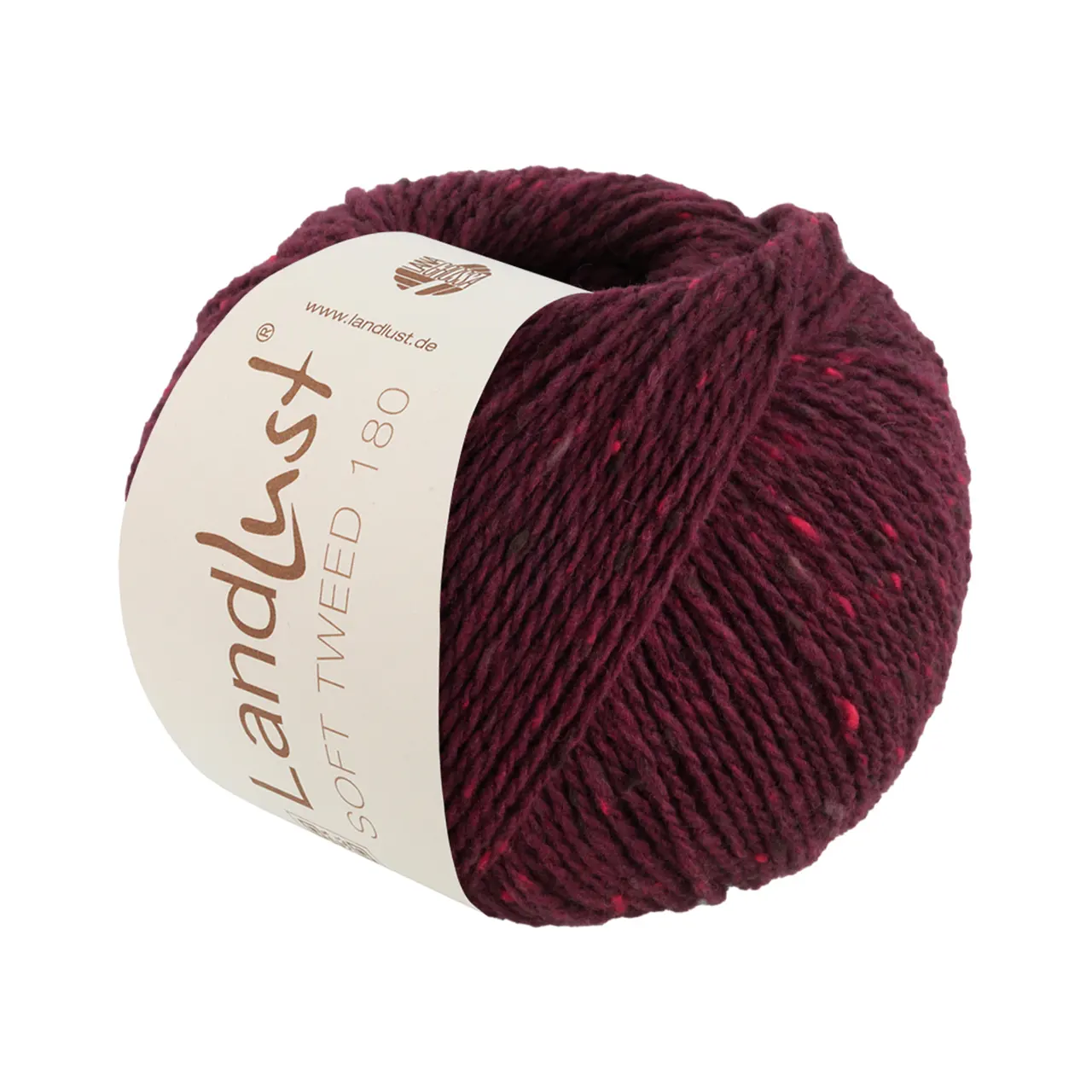 Landlust Soft Tweed 180 123 Burgund Meliert von Lana Grossa. Klassisch verzwirntes Tweedgarn aus Schurwolle mit mehrfarbigen Noppen