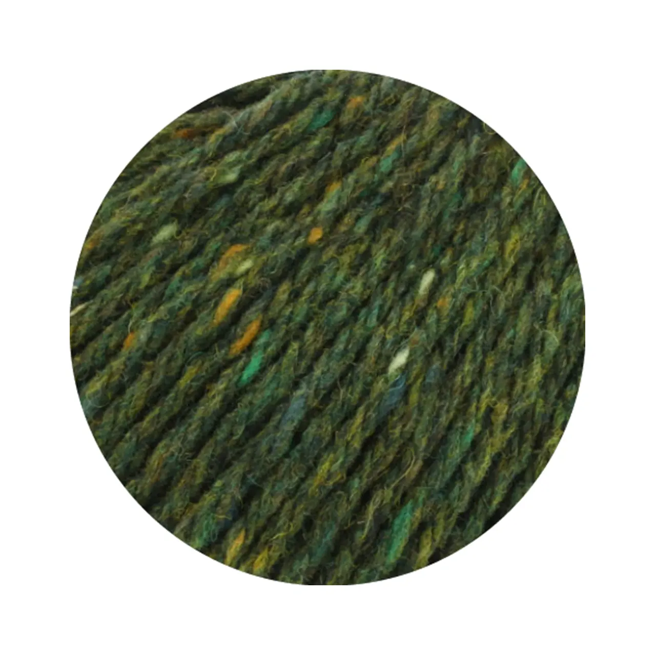 Landlust Soft Tweed 90 7 Dunkelgrün Meliert von Lana Grossa. Klassisch verzwirntes Tweedgarn aus Schurwolle mit mehrfarbigen Noppen