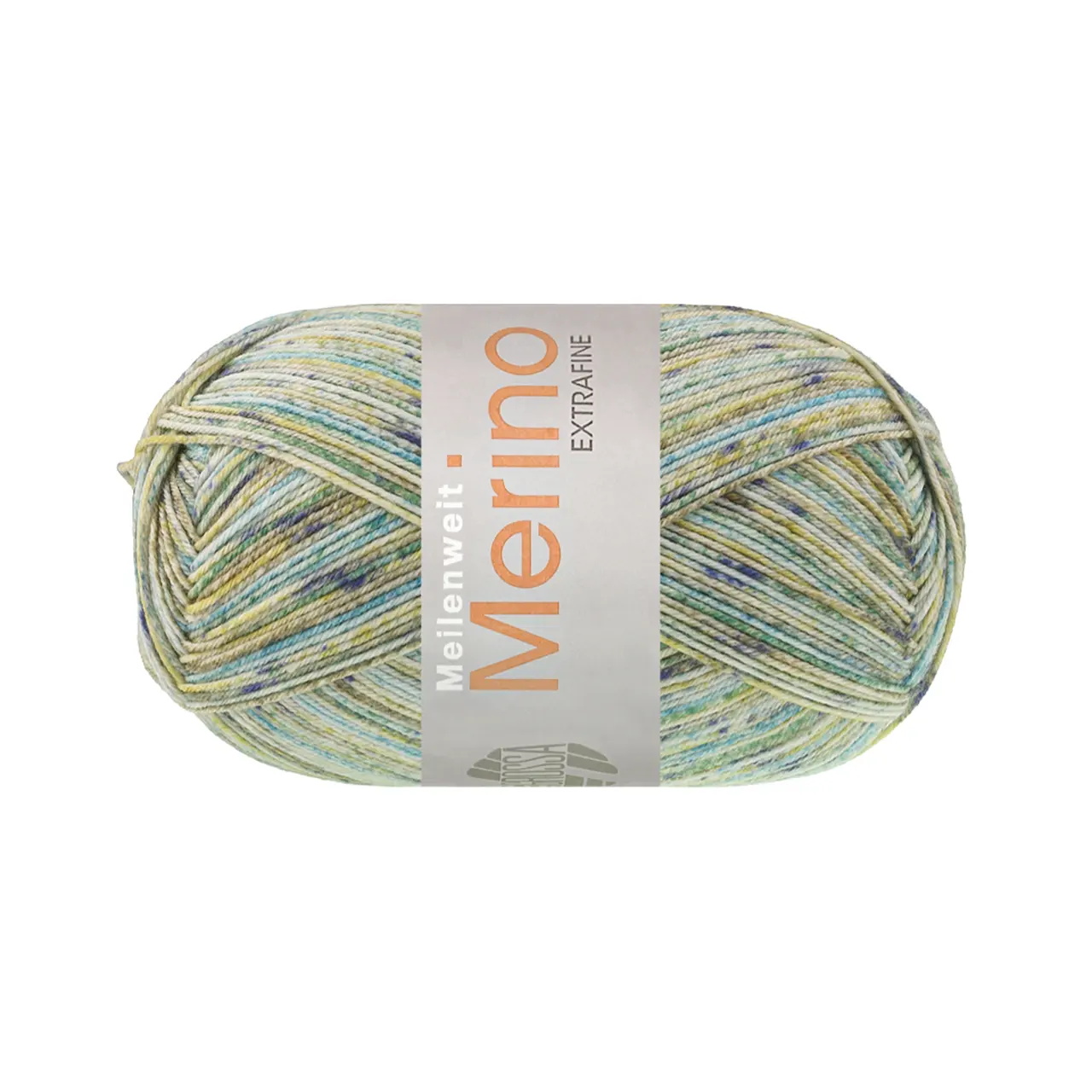 Meilenweit 100 Merino Extrafine Mountain 7603 Limette/Grau-/Dunkelgrün/Jade/Senfgelb/Mint Gestreift von Lana Grossa. Sockengarn aus Merinowolle waschmaschinenfest