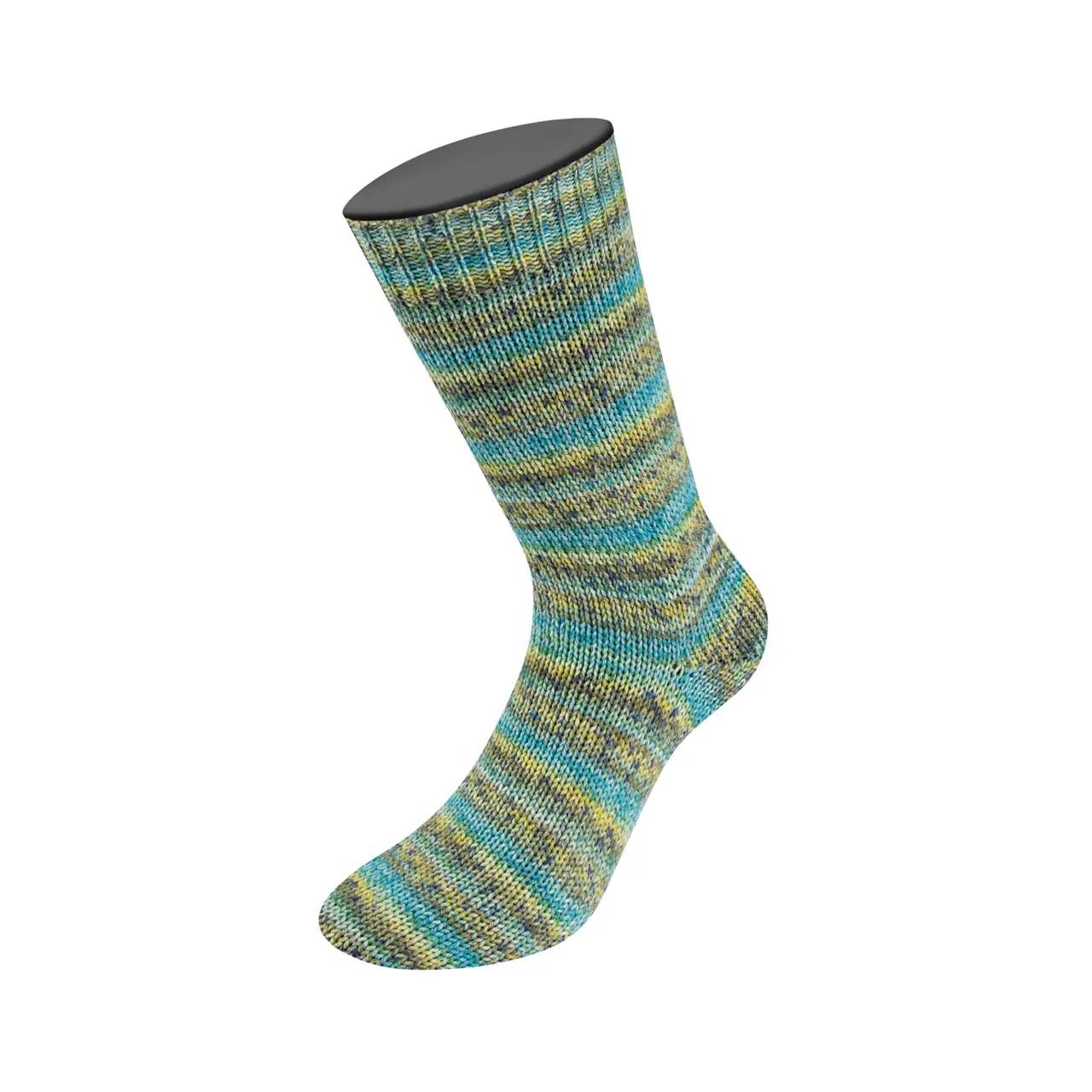 Meilenweit 100 Merino Extrafine Mountain 7603 Limette/Grau-/Dunkelgrün/Jade/Senfgelb/Mint Gestreift von Lana Grossa. Sockengarn aus Merinowolle waschmaschinenfest