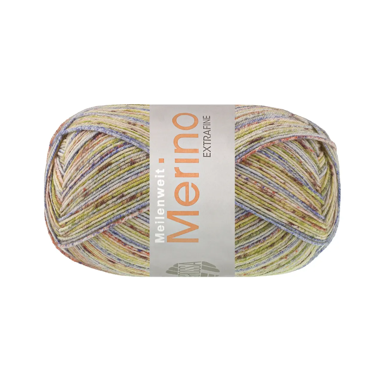 Meilenweit 100 Merino Extrafine Mountain 7606 Hell-/Dunkeloliv/Ecru/Altrosa/Jeans Gestreift von Lana Grossa. Sockengarn aus Merinowolle waschmaschinenfest