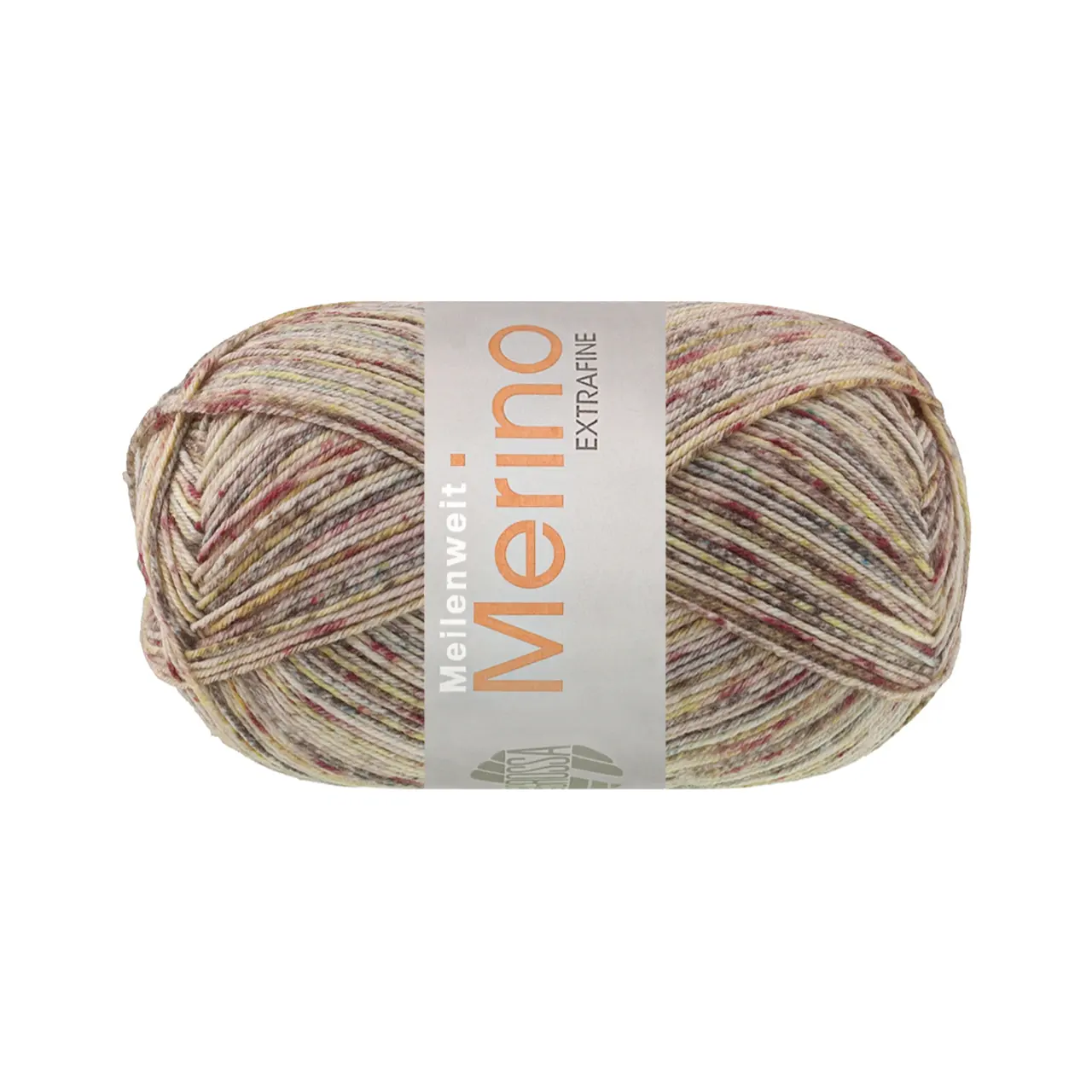 Meilenweit 100 Merino Extrafine Mountain 7607 Burgund/Altrosa/Zartoliv/Dunkelgrau/Natur Gestreift von Lana Grossa. Sockengarn aus Merinowolle waschmaschinenfest