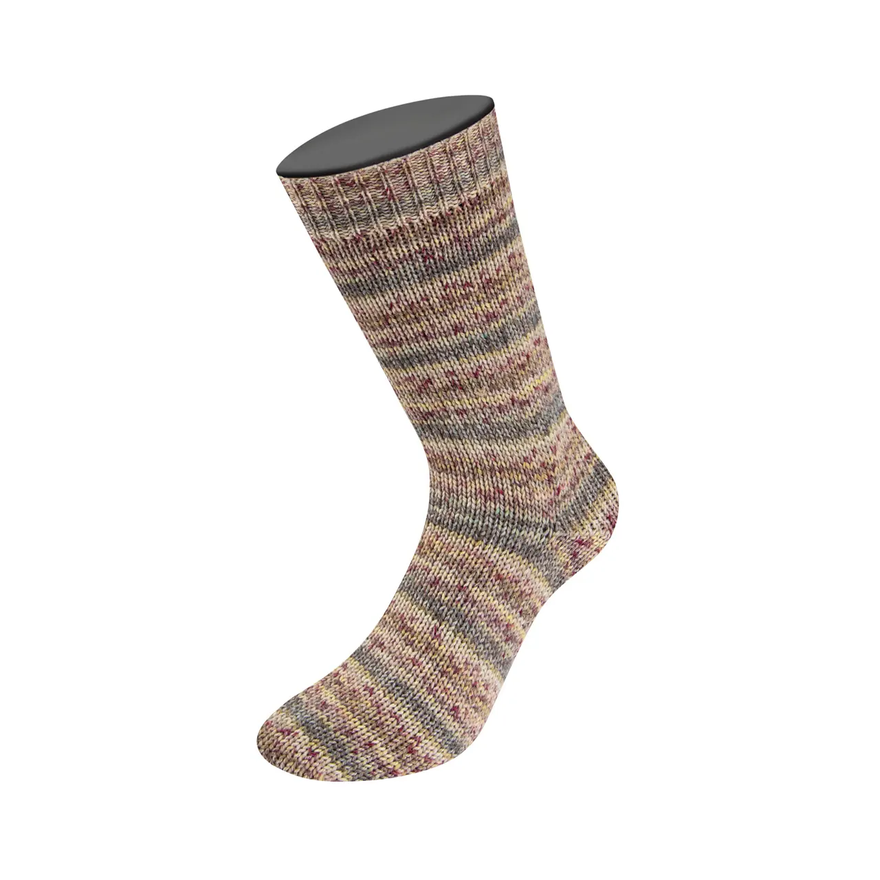 Meilenweit 100 Merino Extrafine Mountain 7607 Burgund/Altrosa/Zartoliv/Dunkelgrau/Natur Gestreift von Lana Grossa. Sockengarn aus Merinowolle waschmaschinenfest