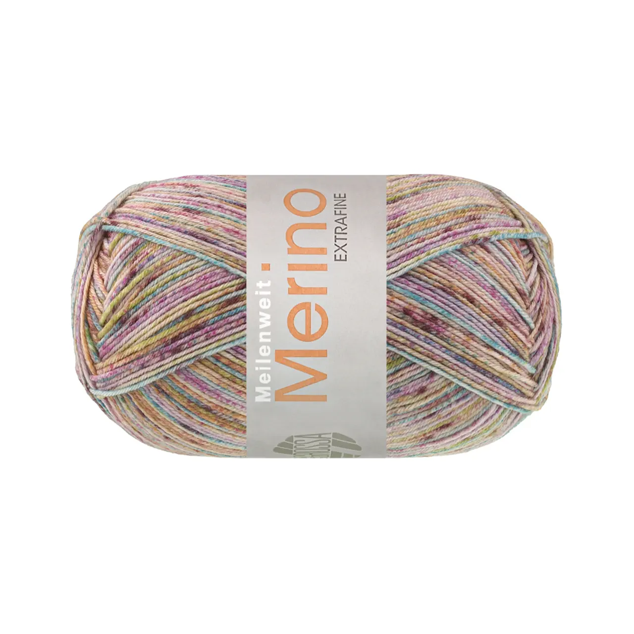 Meilenweit 100 Merino Extrafine Mountain 7608 Hell-/Dunkelbraun/Terrakotta/Petrol/Rotviolett/Pistazie/Ecru Gestreift von Lana Grossa. Sockengarn aus Merinowolle waschmaschinenfest