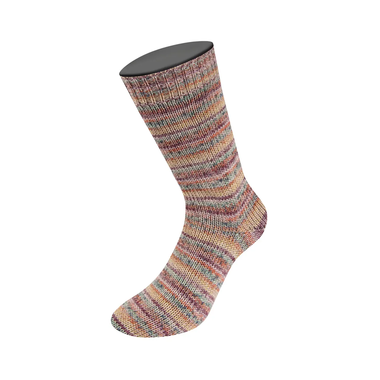 Meilenweit 100 Merino Extrafine Mountain 7608 Hell-/Dunkelbraun/Terrakotta/Petrol/Rotviolett/Pistazie/Ecru Gestreift von Lana Grossa. Sockengarn aus Merinowolle waschmaschinenfest
