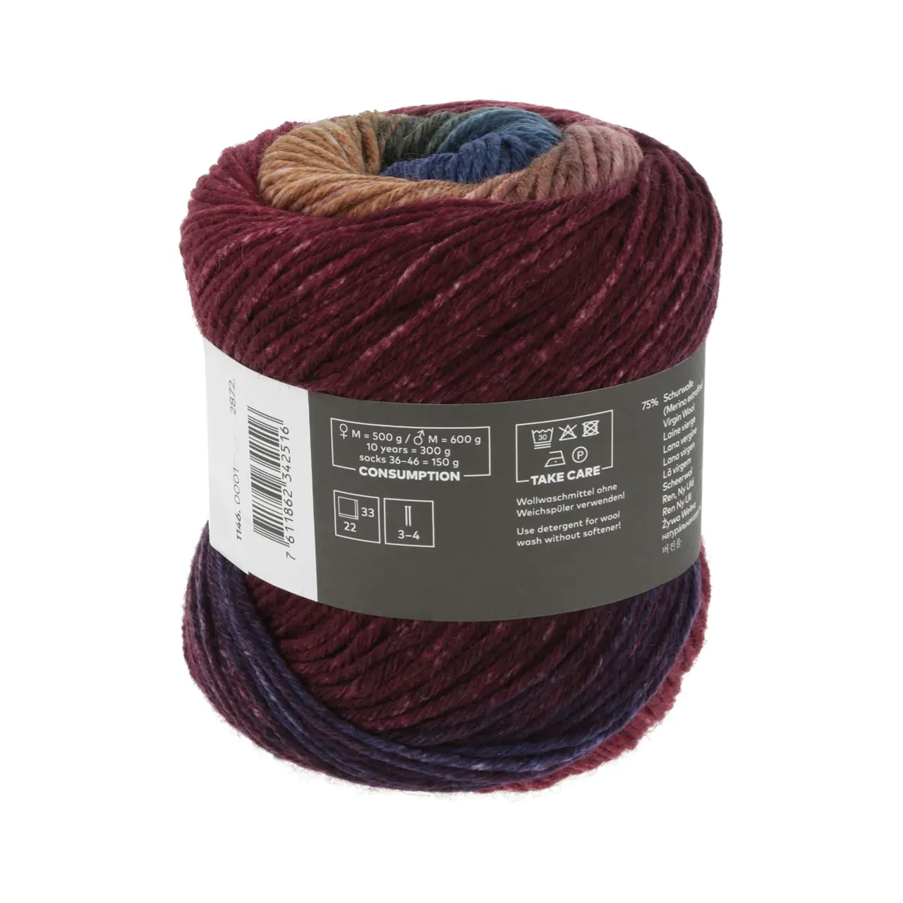 Move 6-Fach 1 Wine/Cognac/Blue von Lang Yarns. MOVE is not just a sock yarn it's a vibrant celebration of hues that invites you to break free from the subdued palette of neutrals. With MOVE your knitting and crocheting projects are transformed into a kaleidoscope of colors infusing energy and excitement into every stitch. A colorful sturdy but soft 6-ply yarn for way more than just socks.