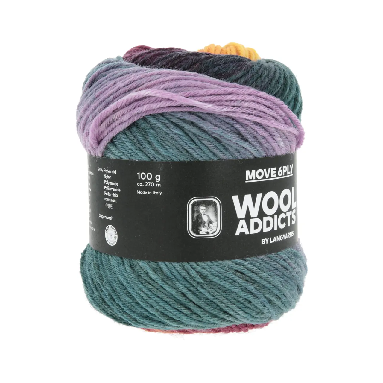 Move 6-Fach 11 Light Blue/Royal Purple/Orange von Lang Yarns. MOVE is not just a sock yarn it's a vibrant celebration of hues that invites you to break free from the subdued palette of neutrals. With MOVE your knitting and crocheting projects are transformed into a kaleidoscope of colors infusing energy and excitement into every stitch. A colorful sturdy but soft 6-ply yarn for way more than just socks.