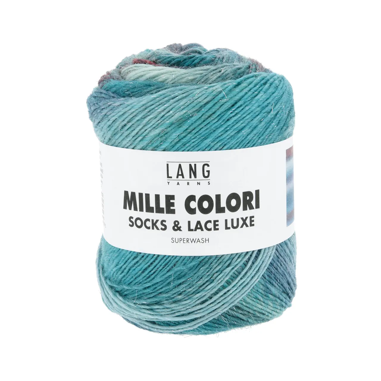 Mille Colori Socks & Lace Luxe 221 Petrol/Helltürkis/Smaragd von Lang Yarns. Das Garn wird seinem Namen gerecht – Tausend Farben vereinen sich hier welche jeden Knäuel zu einem Unikat machen. Versponnen mit modischen Metallic-Fasern erhält das Garn einen Hauch Glamour. Aufgrund der einzigartigen Farbigkeit ist es hervorragend geeignet für jegliche Accessoires insbesondere zum Häkeln und Stricken von Tüchern. Die Zusammensetzung und die Lauflänge machen Mille Colori Socks & Lace zu einem klassischen Sockengarn.