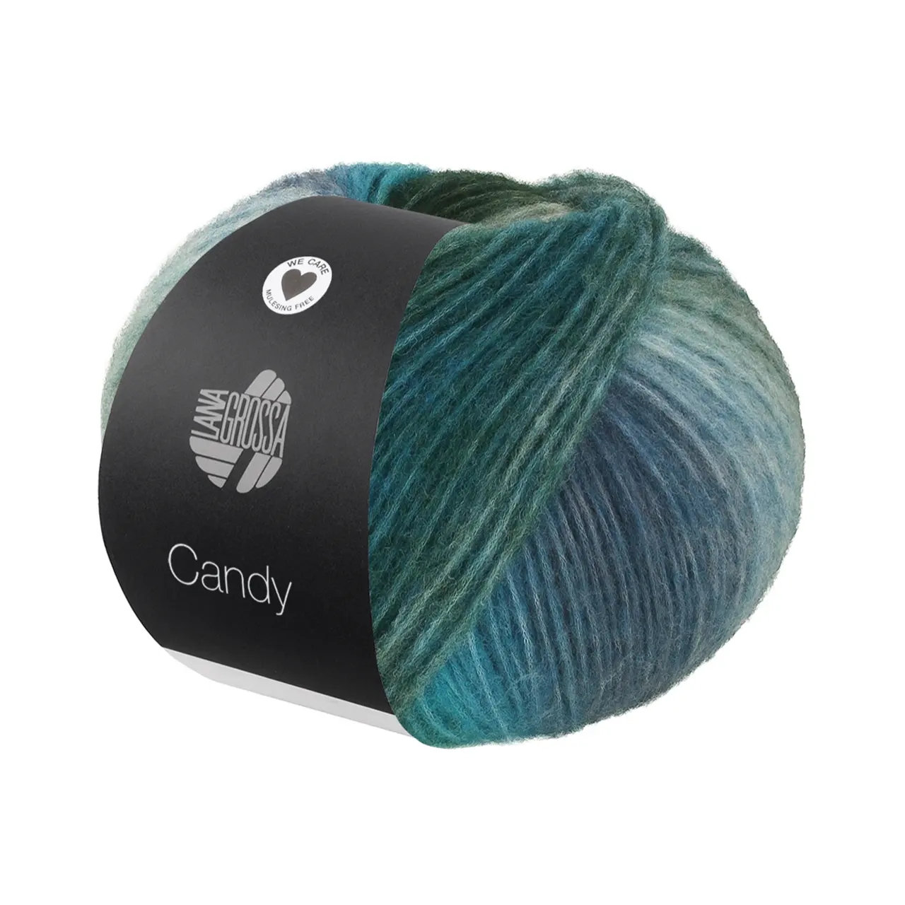 Candy 2 Rost/Dunkel-/Hellgrau/Türkis/Weiß/Graublau/- Grün/-Lila/Hellrost/Graubraun/Hell-/Dunkelblau von Lana Grossa. Effektgarn aus flauschigen Merinofasern mit vielfarbigem unregelmäßigen Streifeneffekt