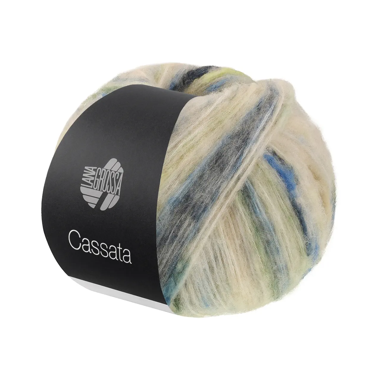 Cassata 15 Blassgelb/Mai-/Graugrün/Blau/Sandgelb von Lana Grossa. Flauschiges Effektgarn mit Merinofasern und bunten Farbspots aus Baumwolle.