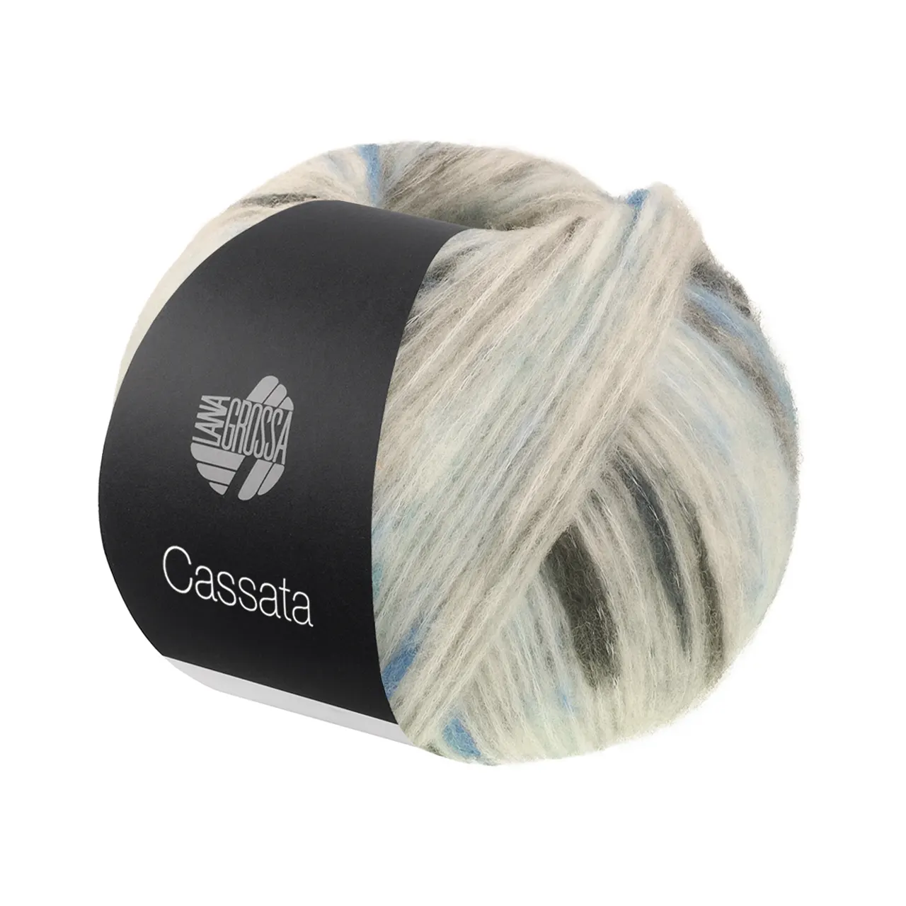 Cassata 16 Rohweiß/Stahlblau/Petrol/Dunkelgrau von Lana Grossa. Flauschiges Effektgarn mit Merinofasern und bunten Farbspots aus Baumwolle.