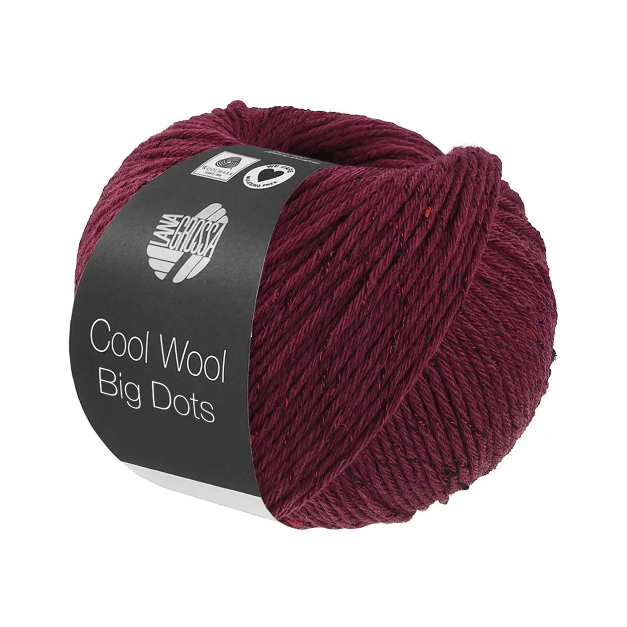 Cool Wool Big Dots 104 Burgund von Lana Grossa. Merinoklassiker mit effektvollen Tweednoppen