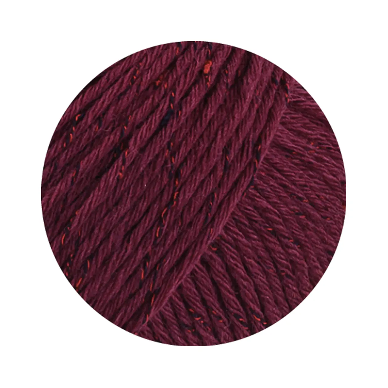 Cool Wool Big Dots 104 Burgund von Lana Grossa. Merinoklassiker mit effektvollen Tweednoppen