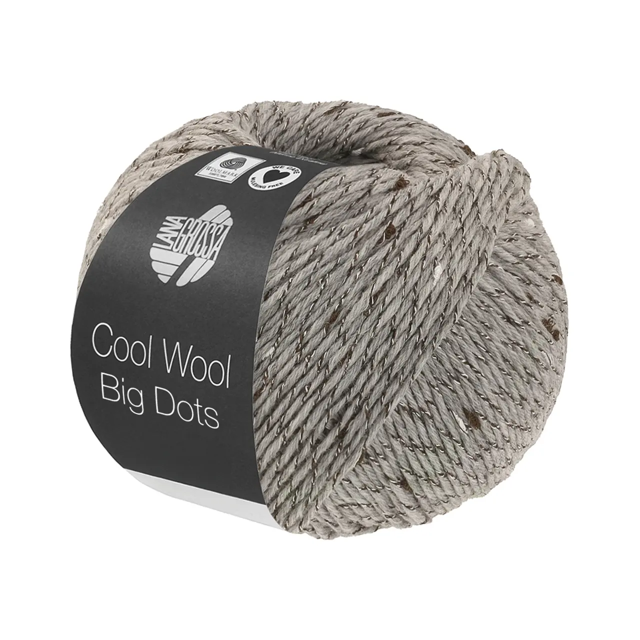 Cool Wool Big Dots 109 Hellgrau von Lana Grossa. Merinoklassiker mit effektvollen Tweednoppen