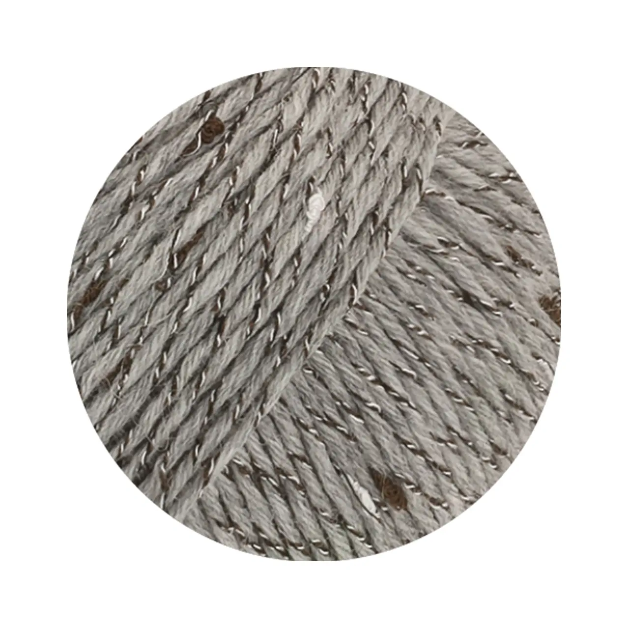 Cool Wool Big Dots 109 Hellgrau von Lana Grossa. Merinoklassiker mit effektvollen Tweednoppen