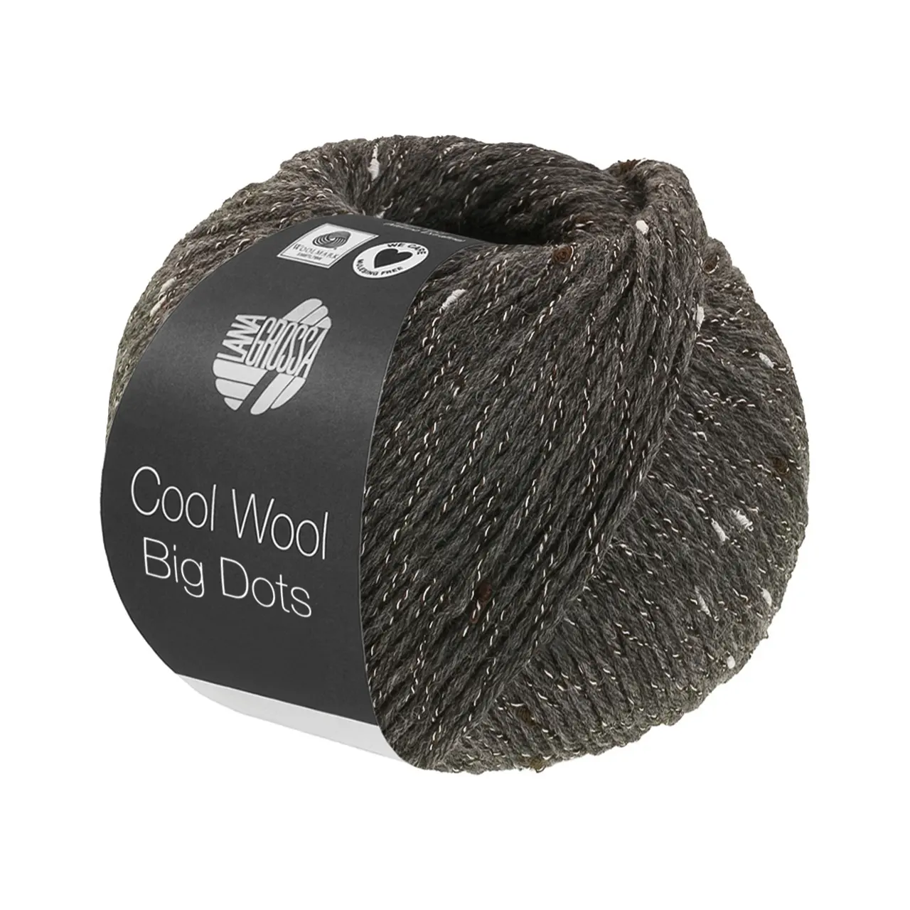 Cool Wool Big Dots 110 Dunkelgrau von Lana Grossa. Merinoklassiker mit effektvollen Tweednoppen
