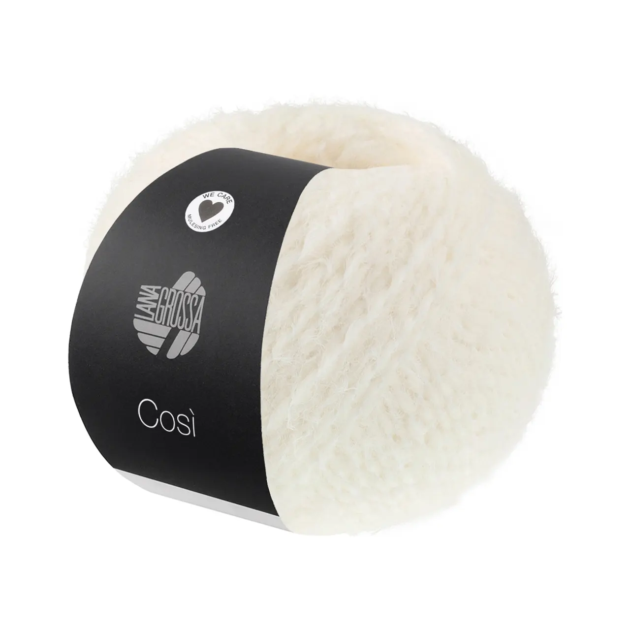 Cosi 1 Weiß von Lana Grossa. Weiches Merino-Dochtgarn locker verzwirnt mit einem kurzflorigen Effektgarn