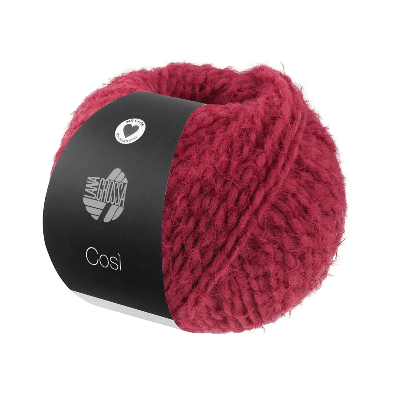 Cosi 14 Weinrot von Lana Grossa. Weiches Merino-Dochtgarn locker verzwirnt mit einem kurzflorigen Effektgarn