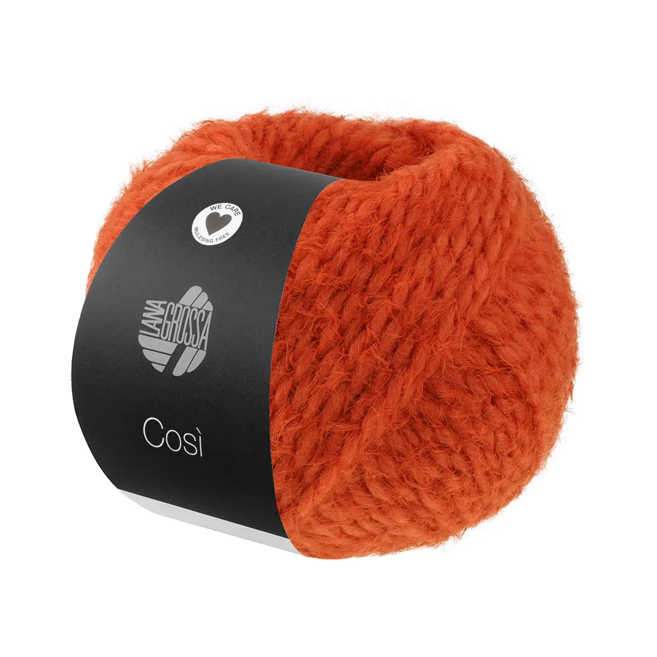 Cosi 16 Dunkelorange von Lana Grossa. Weiches Merino-Dochtgarn locker verzwirnt mit einem kurzflorigen Effektgarn