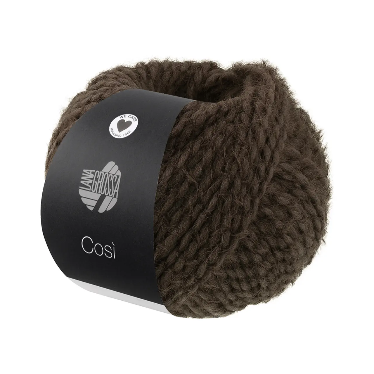 Cosi 17 Dunkelbraun von Lana Grossa. Weiches Merino-Dochtgarn locker verzwirnt mit einem kurzflorigen Effektgarn