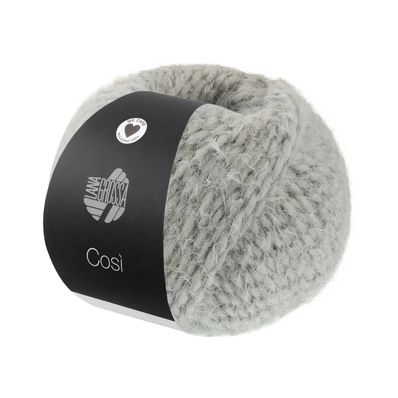 Cosi 2 Hellgrau von Lana Grossa. Weiches Merino-Dochtgarn locker verzwirnt mit einem kurzflorigen Effektgarn
