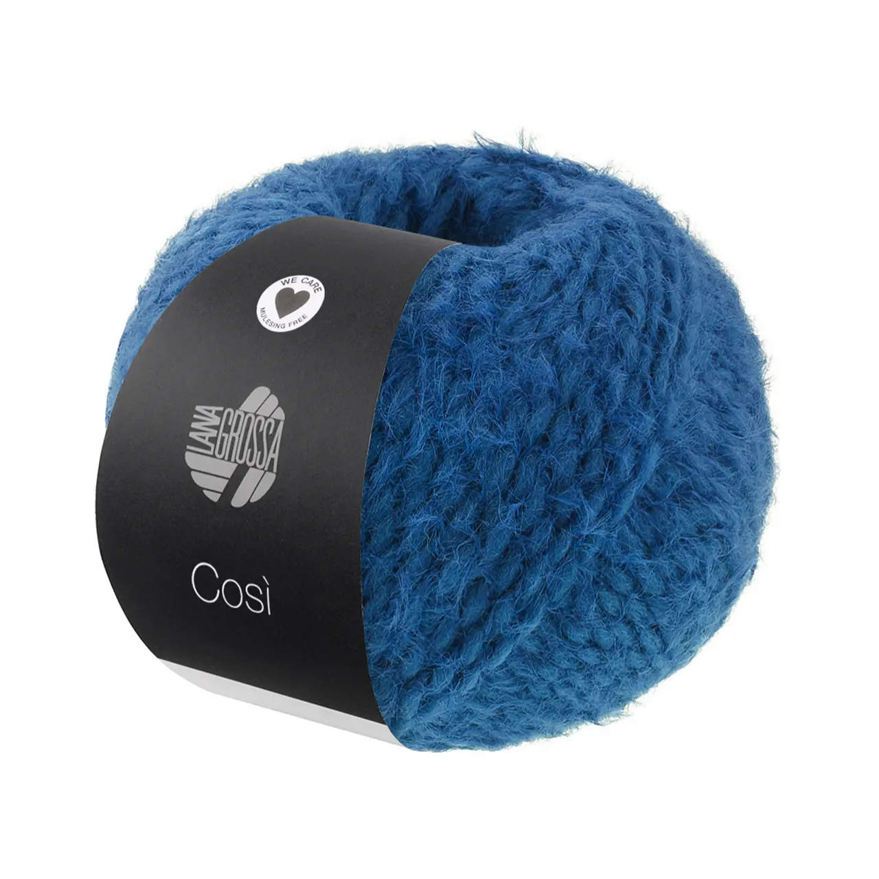 Cosi 5 Dunkelblau von Lana Grossa. Weiches Merino-Dochtgarn locker verzwirnt mit einem kurzflorigen Effektgarn
