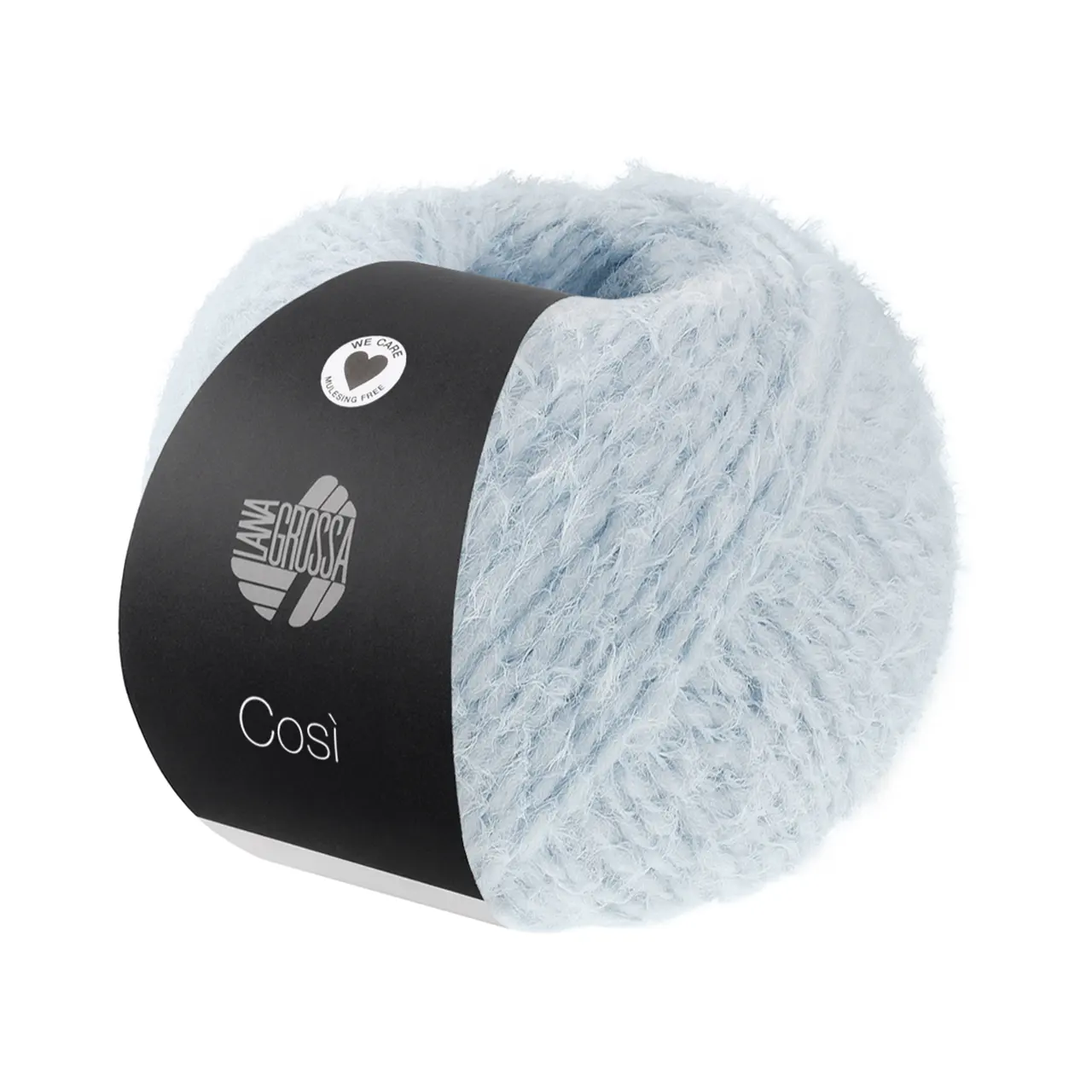 Cosi 6 Hellblau von Lana Grossa. Weiches Merino-Dochtgarn locker verzwirnt mit einem kurzflorigen Effektgarn