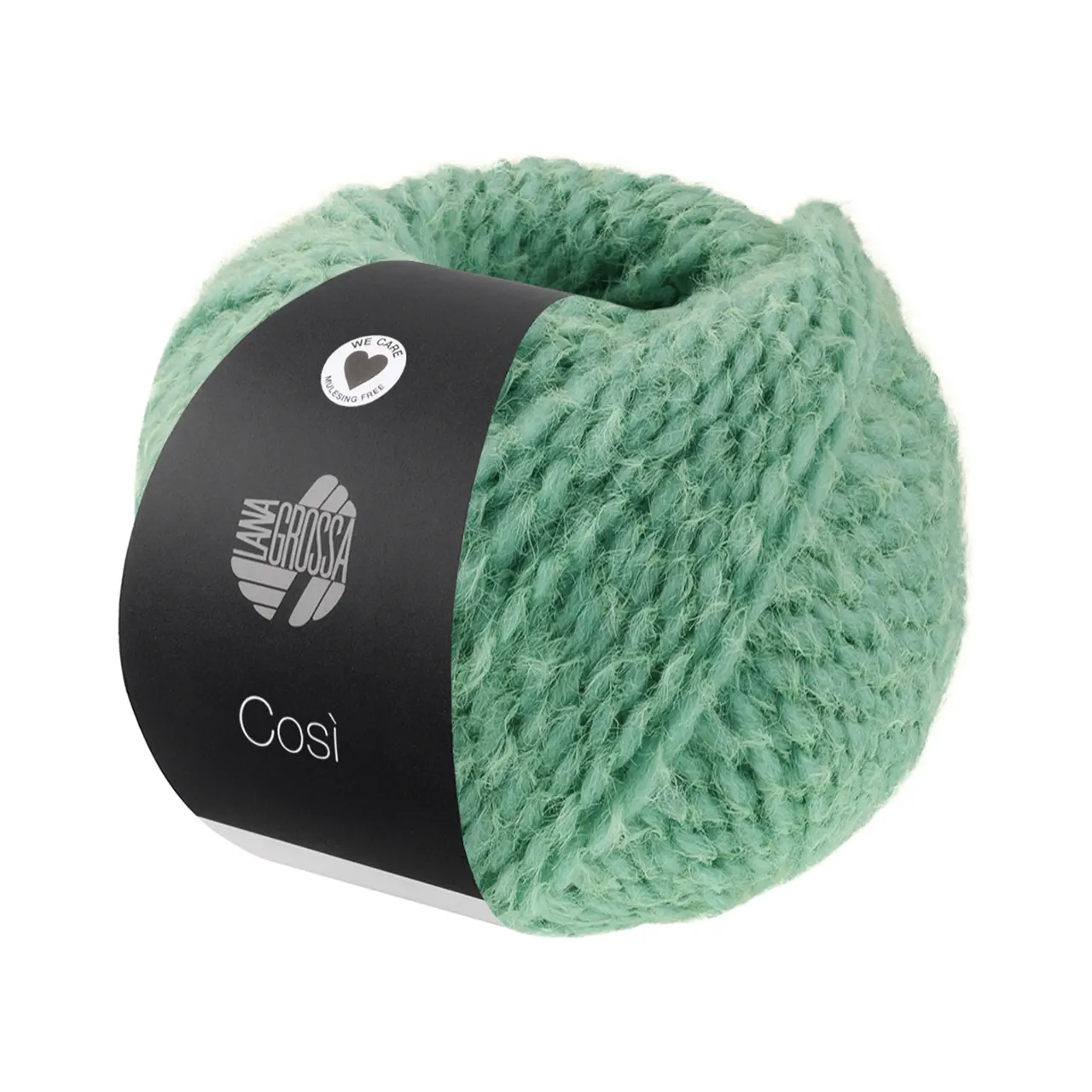 Cosi 7 Jadegrün von Lana Grossa. Weiches Merino-Dochtgarn locker verzwirnt mit einem kurzflorigen Effektgarn