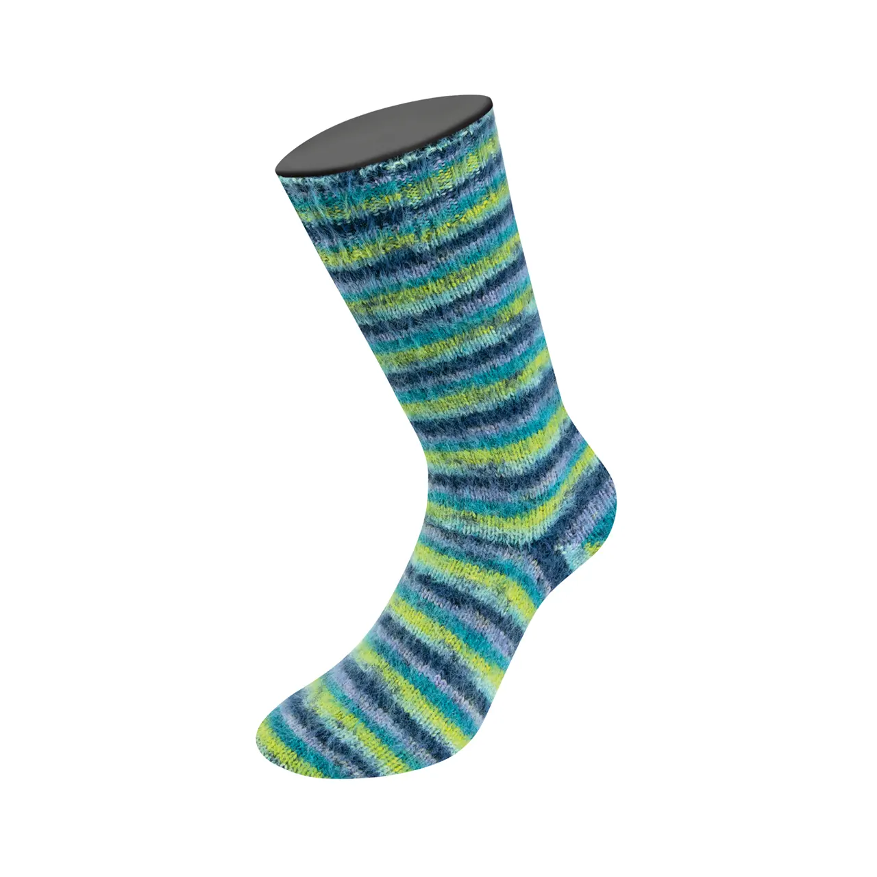 Cosy Socks Multi Stripes 157 Lavendel/Petrol/Maigrün/Türkis/Nachtblau von Lana Grossa. Flauschiges Sockengarn mit Merinowolle mit besonderem Druckeffekt waschmaschinenfest á