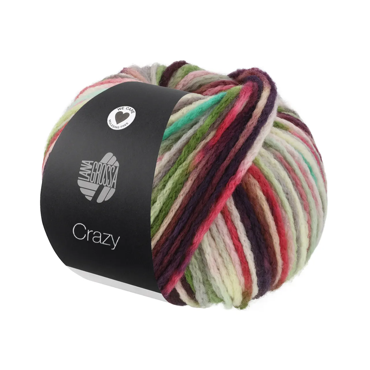 Crazy 1 Rosa/Mint/Türkis/Heugrün von Lana Grossa. Voluminöses bunt bedrucktes Kettengarn aus Schurwolle (Merino)