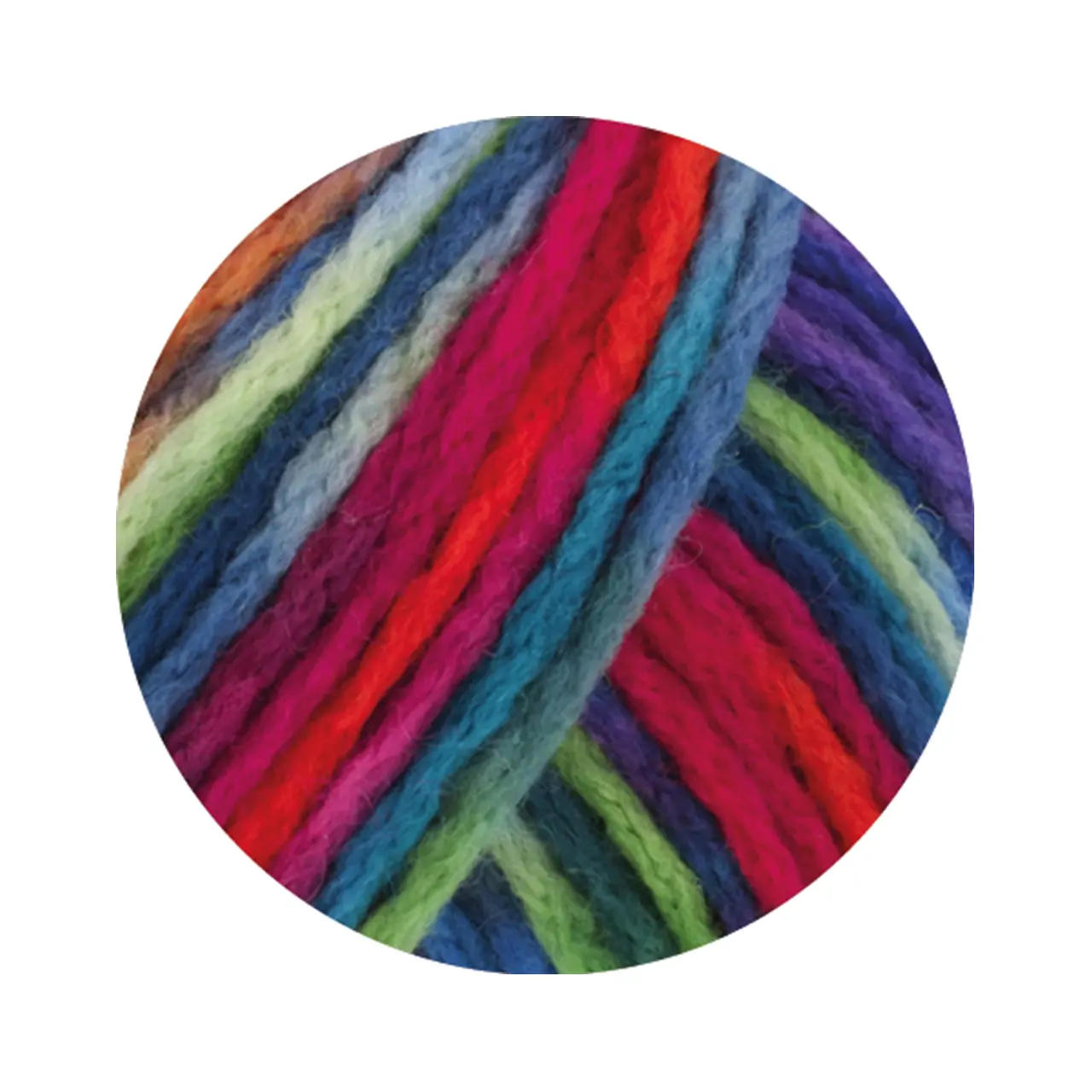 Crazy 5 Zart-/Lindgrün/Petrol/Dunkel-/Graublau/Royal/Rost von Lana Grossa. Voluminöses bunt bedrucktes Kettengarn aus Schurwolle (Merino)