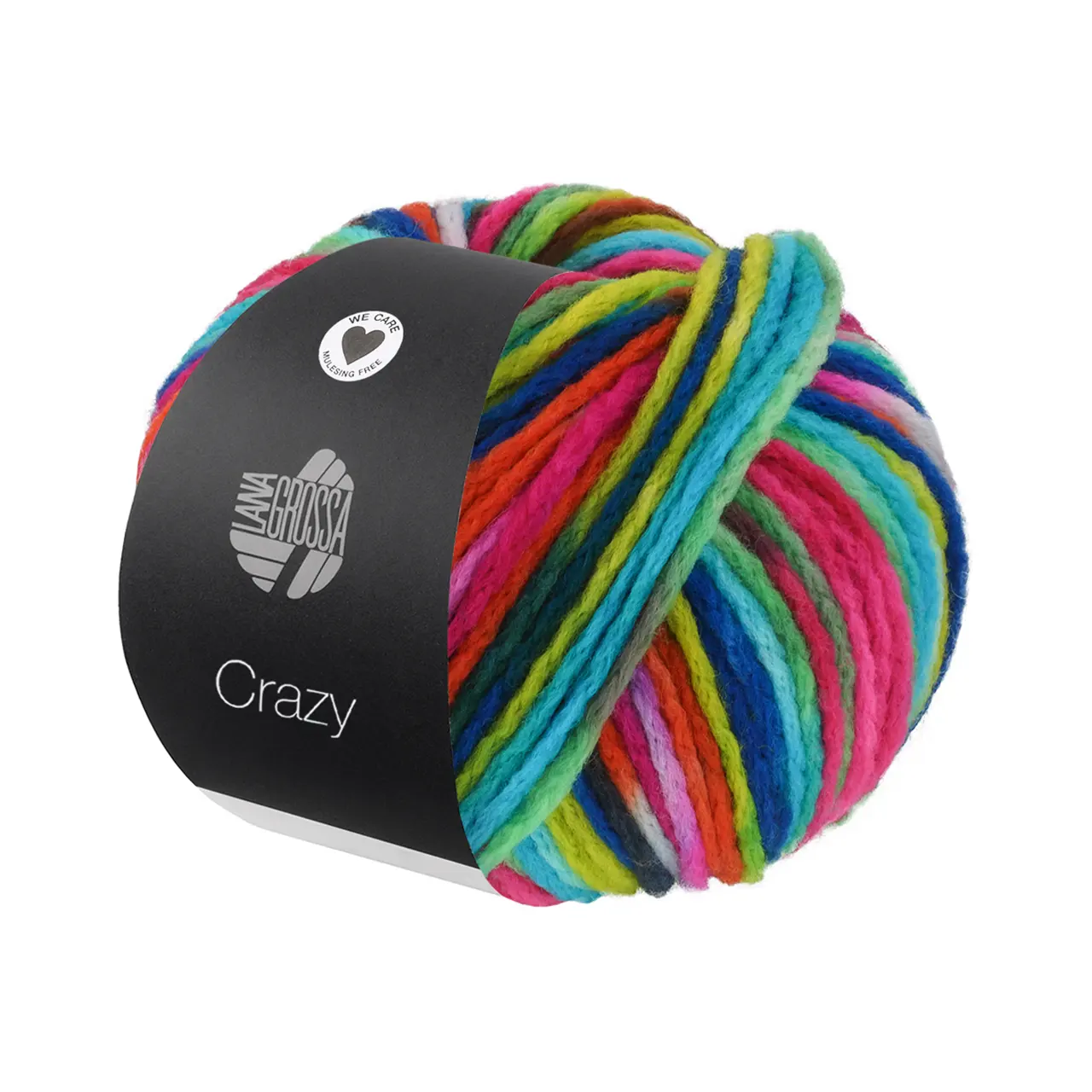 Crazy 6 Türkis/Neongrün/Azurblau/Azalee von Lana Grossa. Voluminöses bunt bedrucktes Kettengarn aus Schurwolle (Merino)
