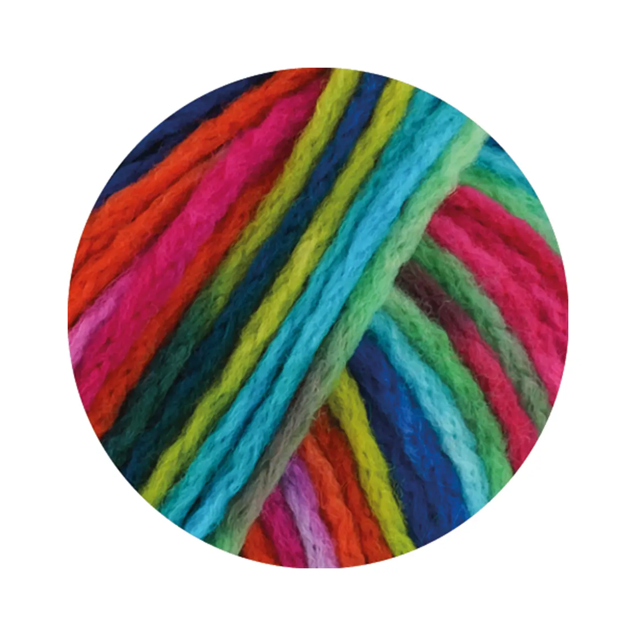 Crazy 6 Türkis/Neongrün/Azurblau/Azalee von Lana Grossa. Voluminöses bunt bedrucktes Kettengarn aus Schurwolle (Merino)