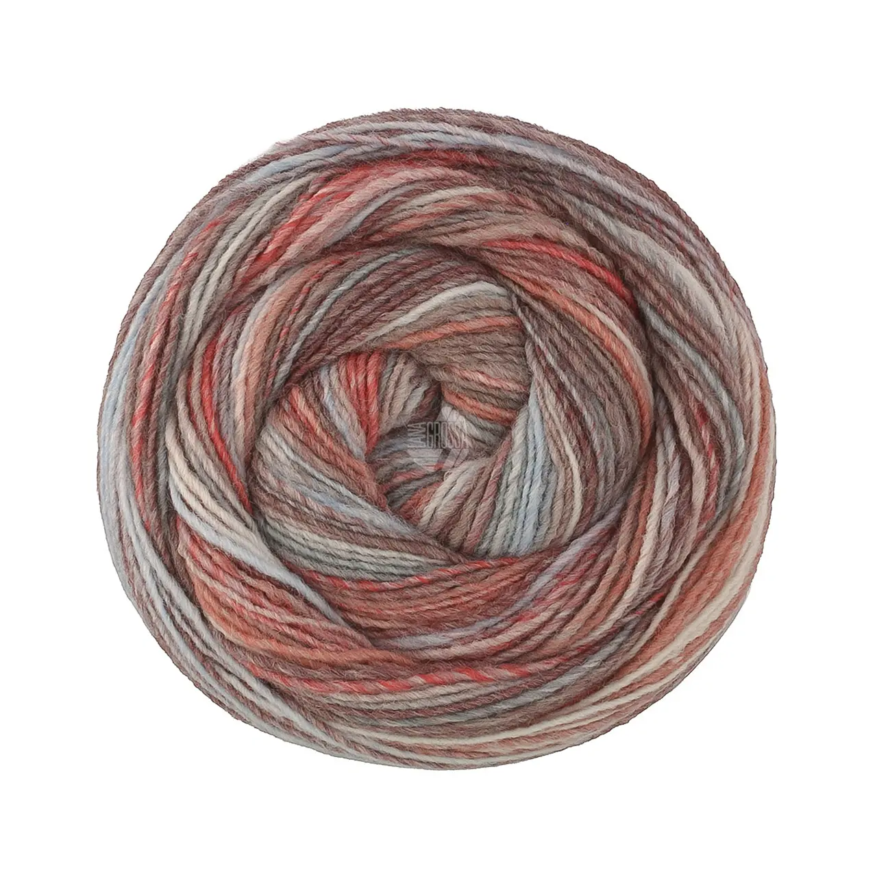 Gomitolo Disegno 521 Graubraun/Blaugrau/Rosenholz/Creme/Hellbau/Dunkelrot/Taupe von Lana Grossa. Dochtgarn mit Farbverlauf