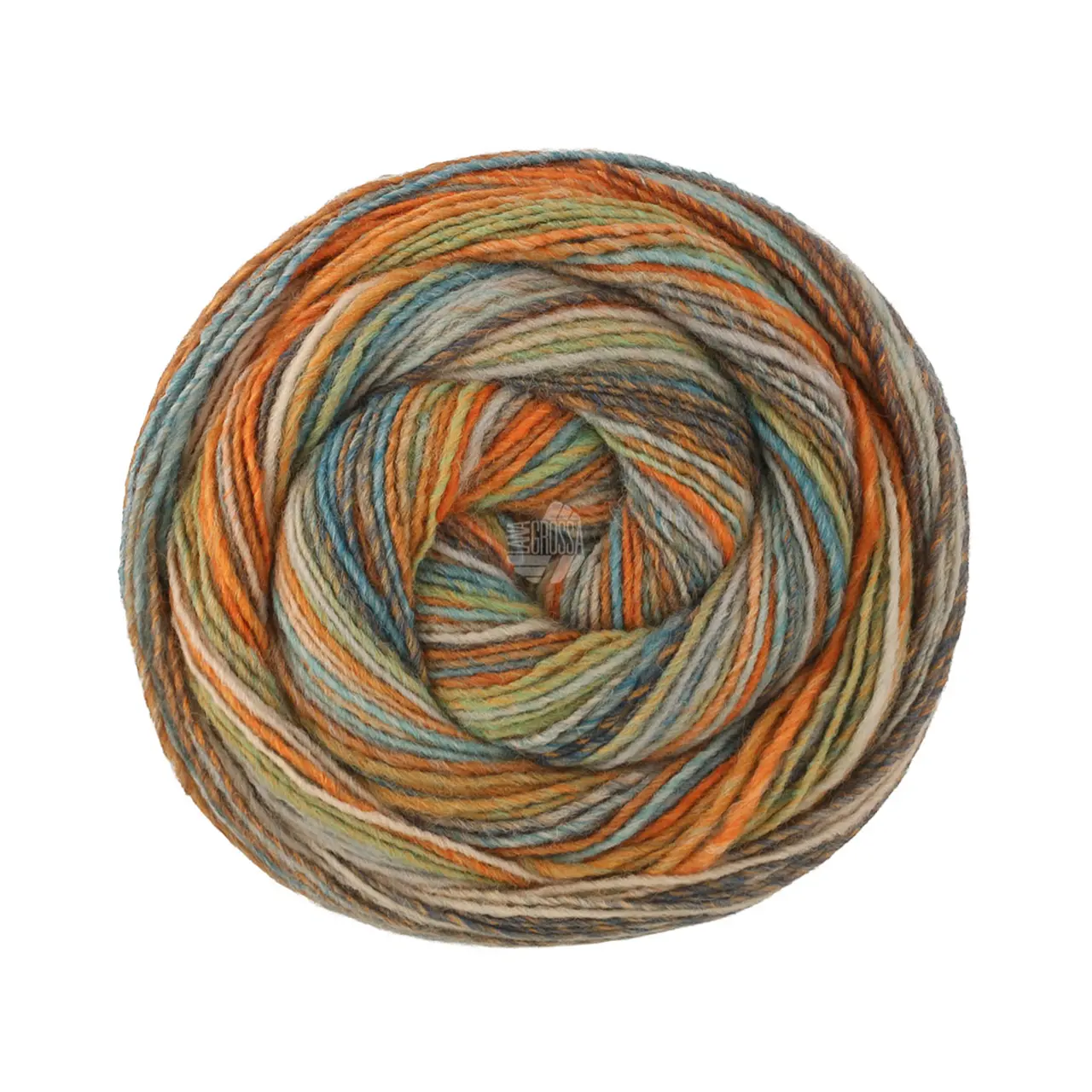 Gomitolo Disegno 522 Oliv/Beige/Ocker/Dunkel-/Hellgrau/Türkis/Orange/Mint von Lana Grossa. Dochtgarn mit Farbverlauf