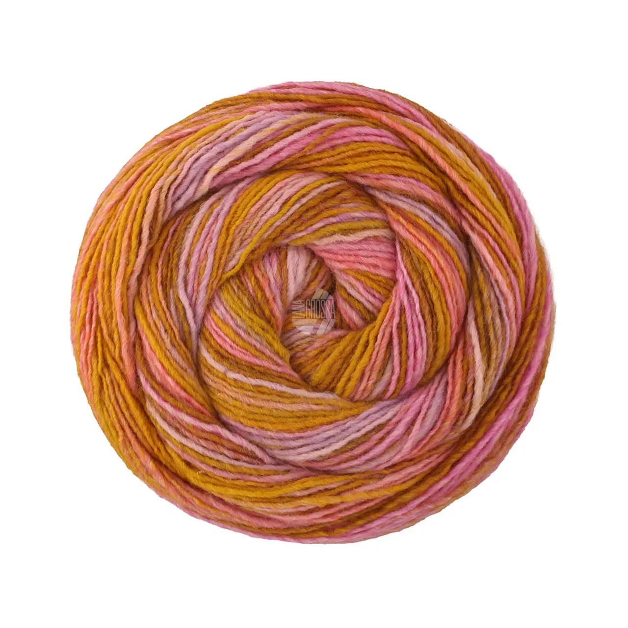 Gomitolo Disegno 524 Wüstengelb/Flieder/Rosa/Pink/Gelbbraun von Lana Grossa. Dochtgarn mit Farbverlauf