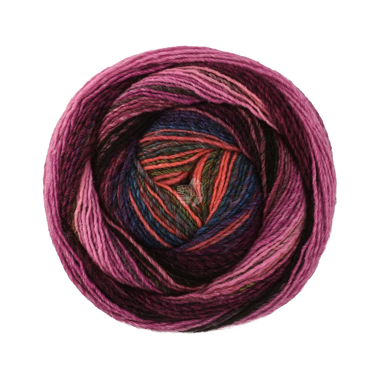 Gomitolo Modo 623 Schwarz-/Graurot/Koralle/Pink/Dunkelpetrol/Dunkeloliv/Bordeaux/Fuchsia von Lana Grossa. Dochtgarn mit Farbverlauf