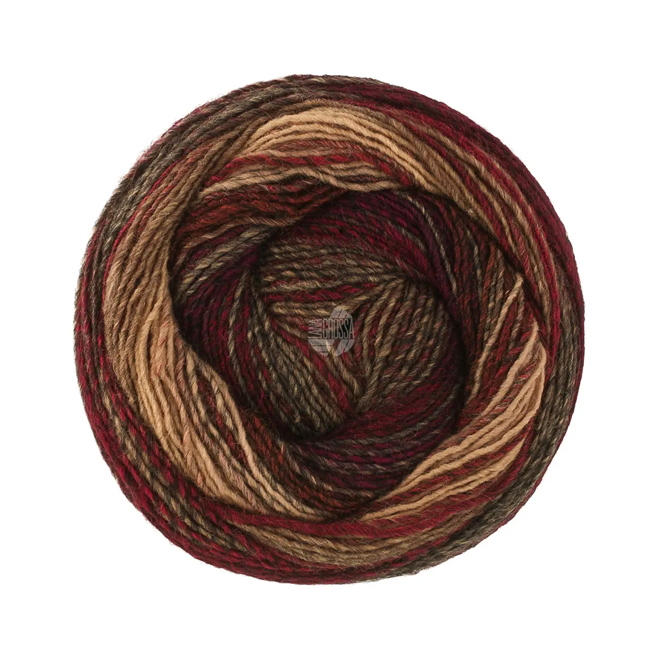Gomitolo Modo 628 Schwarzrot/Camel/Schwarzbraun/Anthrazit von Lana Grossa. Dochtgarn mit Farbverlauf