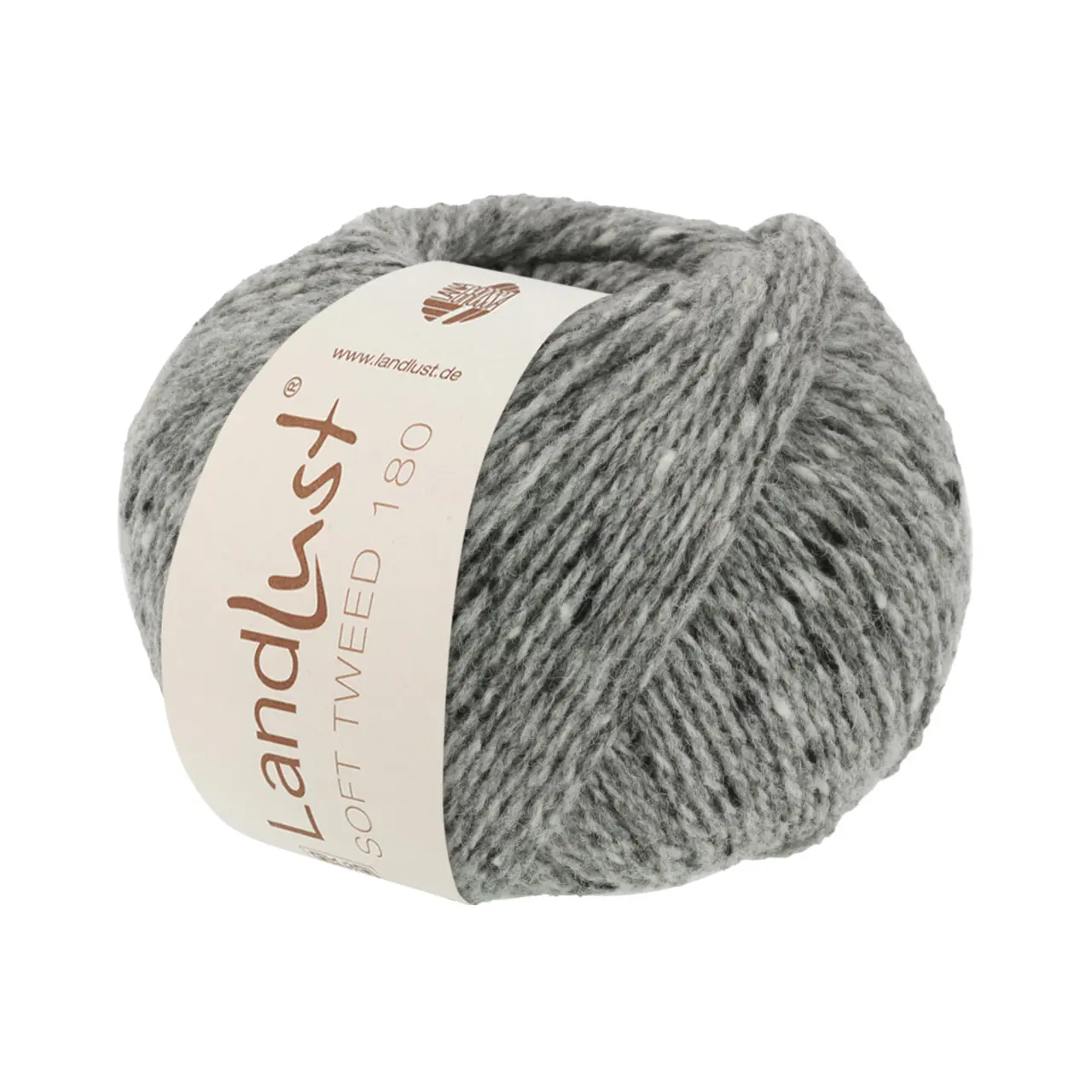 Landlust Soft Tweed 180 104 Grau Meliert von Lana Grossa. Klassisch verzwirntes Tweedgarn aus Schurwolle mit mehrfarbigen Noppen