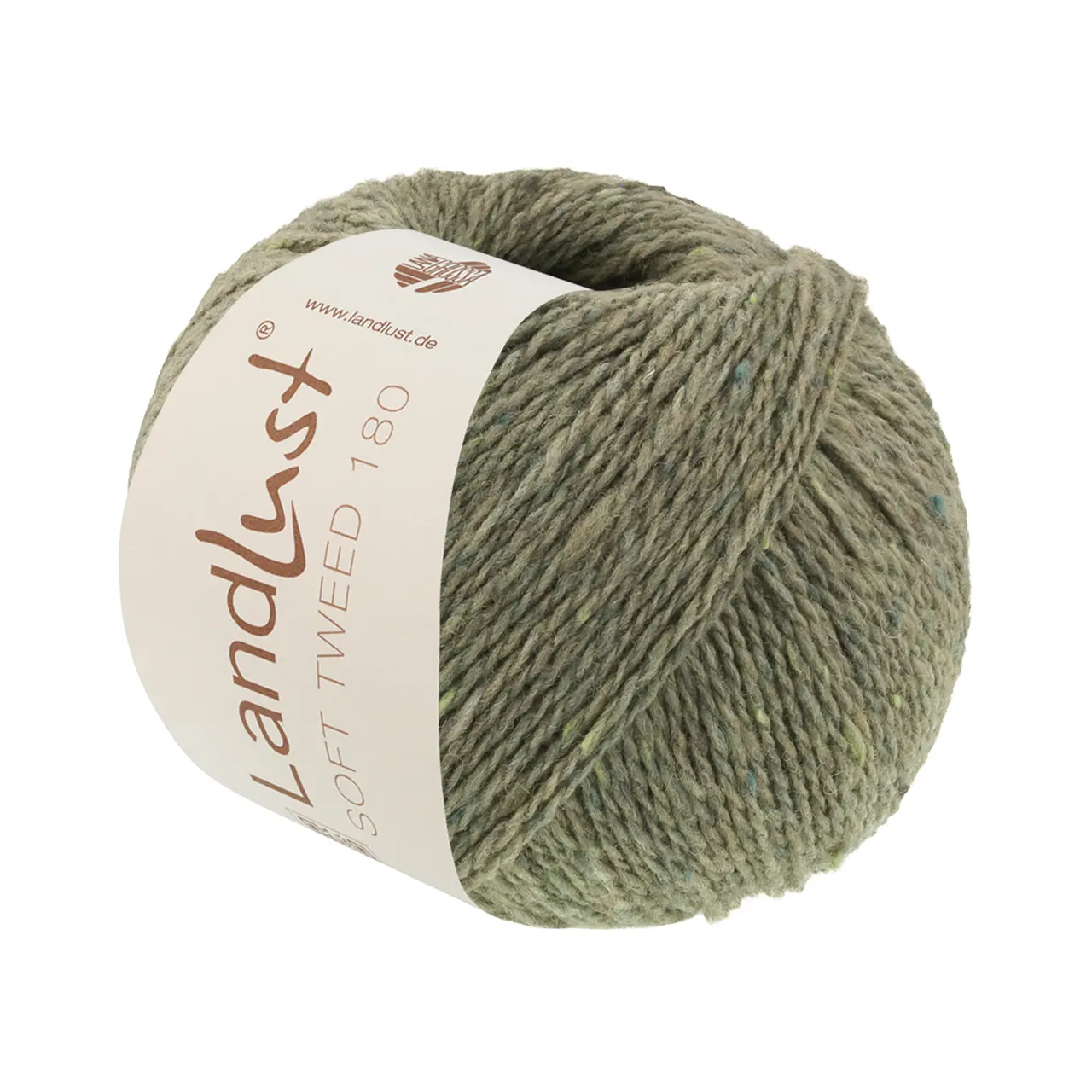 Landlust Soft Tweed 180 135 Salbeigrün Meliert von Lana Grossa. Klassisch verzwirntes Tweedgarn aus Schurwolle mit mehrfarbigen Noppen